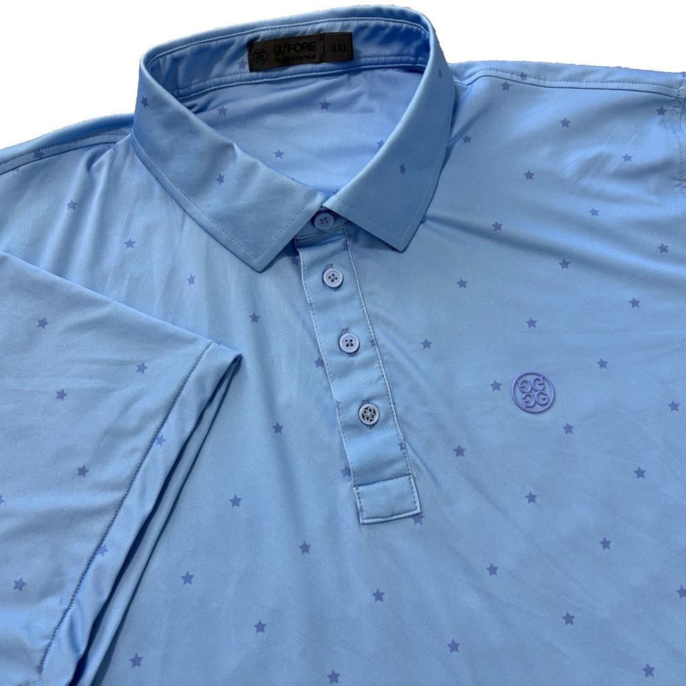 G/FORE Polo Mens XXL 2XL Light Blue Star AOP Golf Shirt Performance Stretch